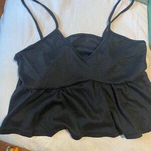 Black cropped waffle knit tank
